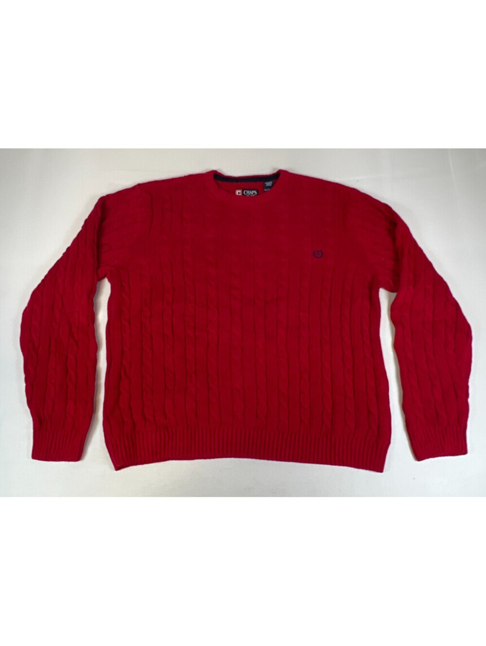 Vintage Chaps Ralph Lauren Men XXL Red Cable Knit Cotton Crewneck Sweater